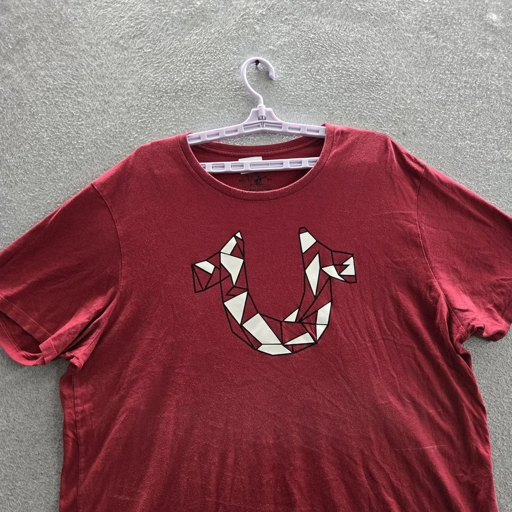 True Religion Men Shirt XL Red Fox Graphic Print Logo Short Sleeve
